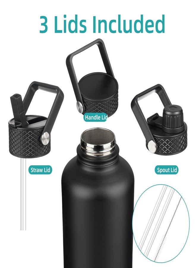 Konokyo Insulated Water Bottle with Straw,50 oz 3 Lids Water Jug with Carrying Bag,Paracord Handle,Double Wall Vacuum Stainless Steel Metal Flask,Black - Image 5